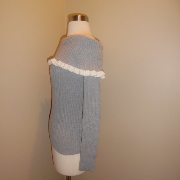 Intermix Gray Raylynn Ruffle Off Cold Shoulder Cocktail Sweater Top Pullover - Picture 7 of 12